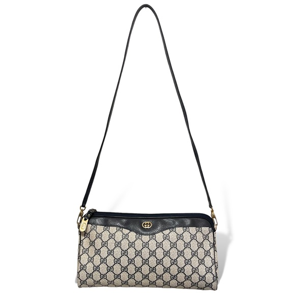 Vintage Gucci Navy Blue Monogram Clutch/Crossbody Bag (attachable strap)